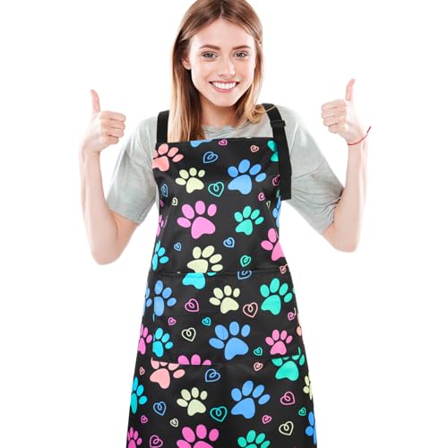 XLSXEXCL Dog Grooming Waterproof Apron with 2 Pockets, Cute Puppy Pet Apron