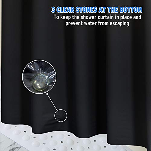 Image of AmazerBath Plastic Shower Curtain, 70 x 72 Inches PEVA Shower Curtain with Heavy Duty Clear Stones and Grommet Holes, Waterproof Thick Bathroom Plastic Shower Curtains-Black
