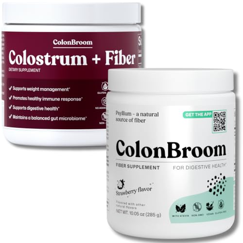 ColonBroom Strawberry Fiber Powder + Colostrum & Fiber Drink Bundle | Strawberry colon cleanser for gut health plus colostrum and fiber for regularity, immunity and bloating relief*