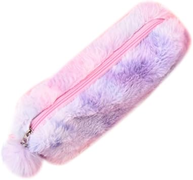 Plush Pencil Bags Rainbow Pencil Case Soft Fluffy Stationery Makeup Pouch Teen Girls Storage Bag for Student Teacher Purple