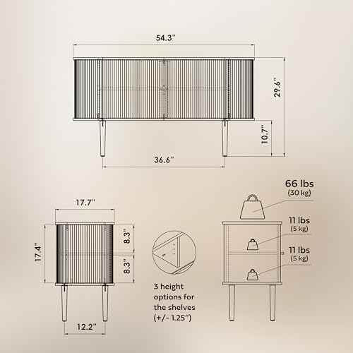 WERMO 55'' Sideboard Storage Cabinet with Doors and Shelves - Wood Credenza for Living Room, Bedroom, Entryway and Home Office Cabinet. Kitchen Buffet, Modern Media Console Table with Storage (Oak)