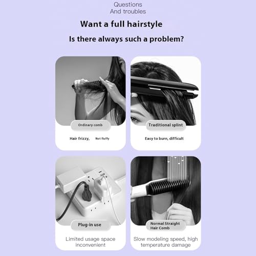 Plancha para el cabello en forma de cepillo, 1500 mAh, portátil, con iones negativos, para alisar y rizar, uso dual, para mujeres miniatura 5