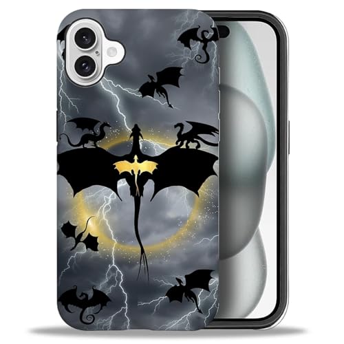 yicomon Compatible with iPhone 16 Case, Black Magic Dragon Pattern Print Matte Phone Case Durable Fashion Funny Liquid Silicone Case Soft Anti-Scratch Shockproof Protective Cover