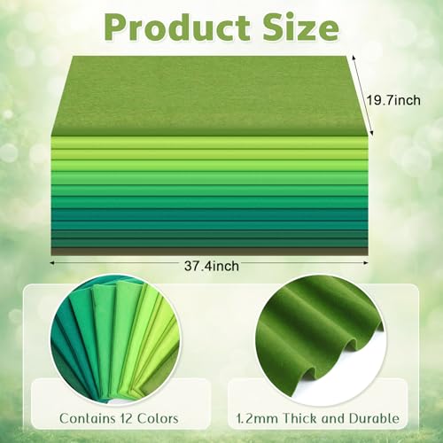 Image of WILLBOND 12 Pcs Large Felt Sheets 37 x 20 Inch 1.2 mm Green Series | Soft Fabric by Yard for DIY Decor, Graduation Gift Sewing, 12 Assorted Colored Felt Sheets for Crafts, Versatile Use
