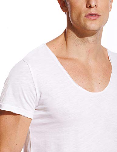 Zecmos V Neck T Shirts Mens Scoop Neck Short Sleeve Slim Fit Basic Tee Casual White M #TOP3