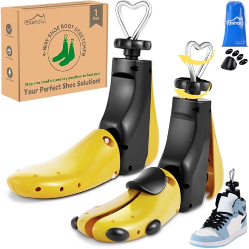 Exshoiu Shoe Stretcher Men Women, 4-Way Boot Stretcher Stretch Width & Length, Shoe Tree Adjustable Leather Boot Widener Stretcher for Wide Feets
