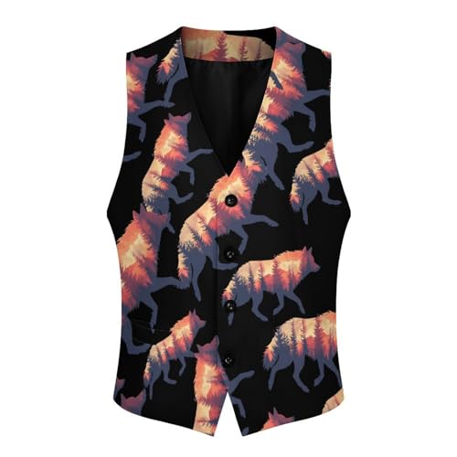 Wolf Nature Forests Men's Suit Vests Dress Vest V-Neck Waistcoat Slim Business Formal with Pocket4