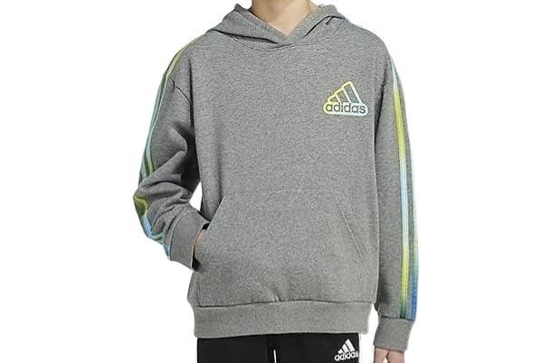 adidas Boys 8-20 Allover Print Fleece Hoodie (as1, alpha, m, x_l, regular, Grey)