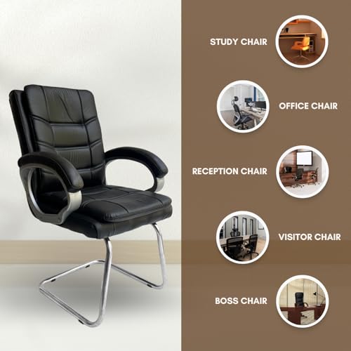 Image of activa Executive Office Visitor Chair | Ergonomic Relax Chair for Study, Home, Reception| Comfortable Cushioned Seat Back, Double Pipe Frame with Arm Rest Guest Seating (2, Prime Black, Star)
