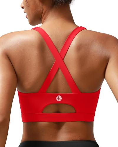 RUNNING GIRL High Impact Sports Bra for Women Running Sports Bras for Women High Support Yoga Bra with Molded Cups(3027_Deep Red_M)