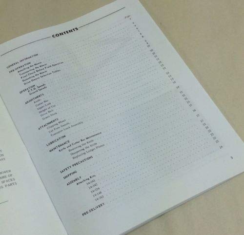 Contents page of the AgPubs Operators Manual for Ford 501 Sickle Bar Mower
