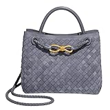 Suede Woven Tote Bag for Women Leather Shoulder Handbag Designer Top Handle Purses(Grey)