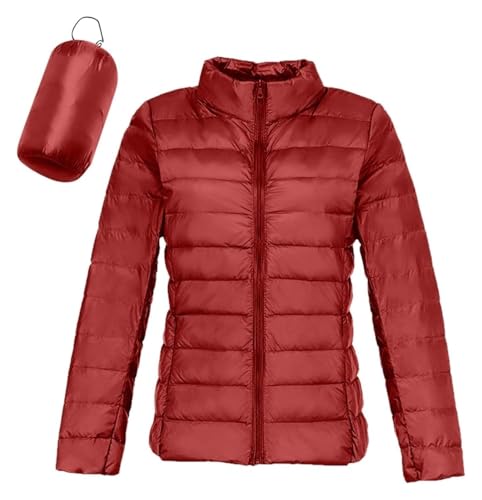 SIYAN Chaqueta De Invierno, Chaqueta De Entretiempo For Mujer, Chaqueta Acolchada Ligera, Chaqueta Cálida De Invierno, Cremallera De Otoño, Chaqueta Acolchada, Abrigo Acolchado(Rouge,XXL)