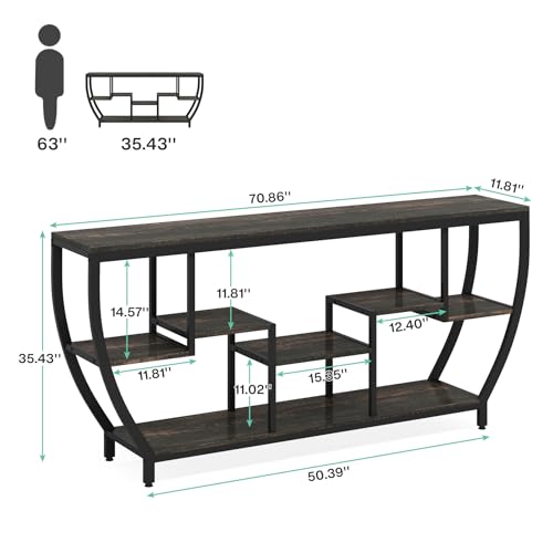 Image of Tribesigns 70.9 Inch Long Sofa Table with Shelves, Rustic Console Table with Storage, Industrial Entryway Table TV Stand, Behind Couch Table Accent Tables for Living Room, Hallway, Foyer, Dark Grey