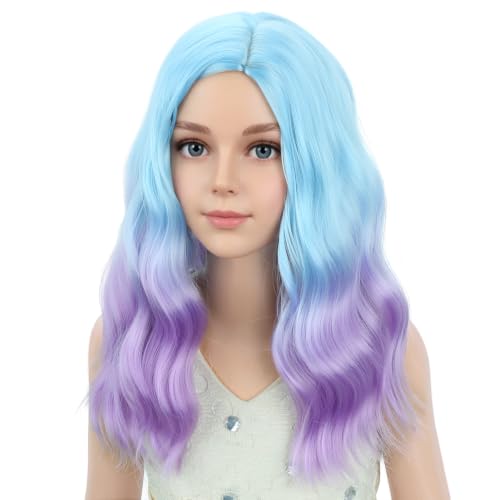 Image of PATTNIUM Blue Ombre Purple Short Curly Wavy Wigs for Girls Kids