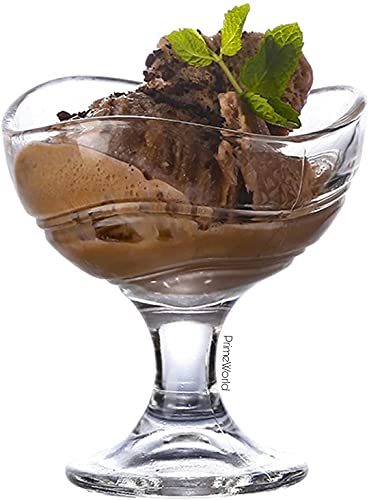 Image of PrimeWorld glass European 120 ml Lotus Ice Cream Bowl, Dessert Cup for Sundae, Sweets,Snacks, Fruit, Pudding, Nuts or Dip, Serving Bowls Set of 6 Pcs Lead Free and BPA Free etc