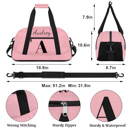 Pink Custom Gym Bag for Women Men, Personalized Initial Travel Duffel Bag with Name, Small Sports Gym Bag Weekender Carry On Overnight Bags2