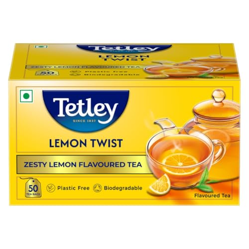 Image of Tetley | Lemon Flavoured Refreshing Tea | Black Tea | 50 Tea Bags
