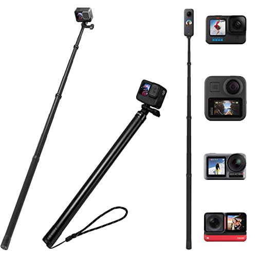 TELESIN Palo selfie ultra largo compatible con GoPro Hero11/10/9/8/Max/7/6/5, Insta 360 One R/Rs One X, Osmo Action, 6 longitudes de fibra de carbono ligero Monopod 118