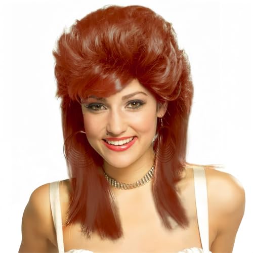 Image of Swiking Orange Mullet Wig for Women Curly 70s 80s Rocker Shoulder Length Straight Natural Layered Hair Cosplay Synthetic Women Wigs(Orange)