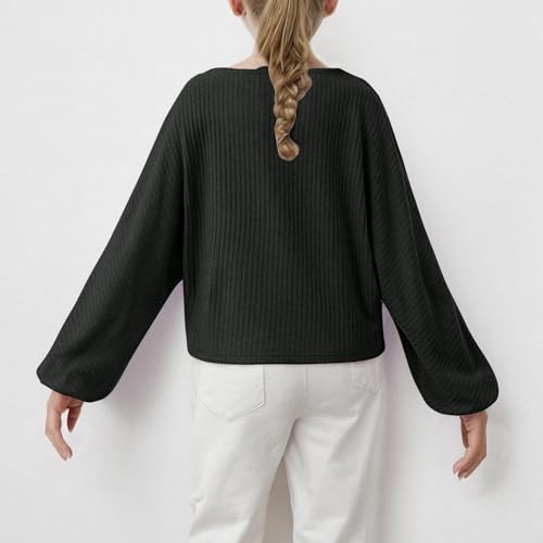 Girls Cute Preppy Shirts 2025 Fashion Puff Sleeve Tops Spring Casual Ribbed Blouses Cotton Comfy Tops Lightweight4