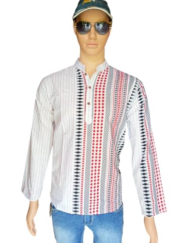 Image of Men's Printed Cotton Blend Full Sleeve Straight Kurta Regular Fit Short Kurta Shirt for Men