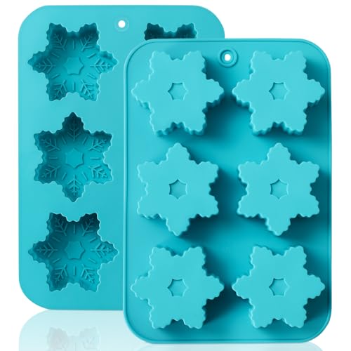 Image of HKNMTT Snowflake Christmas Silicone Mold 12 Cavity for Holiday Soap Chocolate Cocoa Bomb Ice Candy Oreo Covered Jello Xmas Winter Wax, Oven Safe Baking Frozen Food Grade Moulds DIY Candle Craft Set