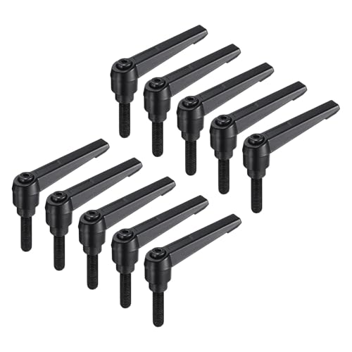 Image of uxcell 10pcs Lever Adjustable Handles M8 x 32mm Metric Male Thread, Level Clamping Handle Hand Stud Knobs Rotating Screw Handles Bolts with Locking Lever, Black