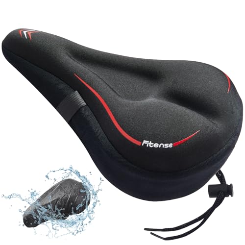 Fitense Bike Seat Cushion, Comfort Bike Seat Cover for Men Women, Exercise Bicycle Seat Cushion Padded Cover Compatible with Peloton, Mountain Stationary Bikes, Red