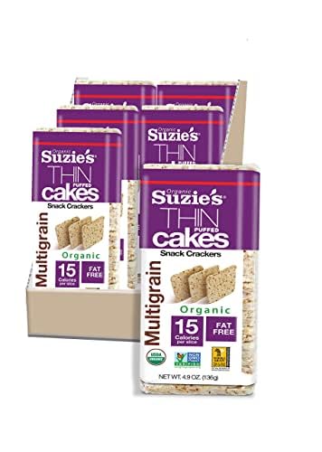 Organic Multigrain Rice Cake Thins|6 Pack|USDA Organic, NON-GMO, Fat-Free, Sugar-Free, Gluten-Free|Low-Calorie Snack-16 Calories Per Slice|Bread & Cracker Replacement