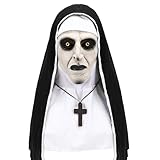 Nun Mask Scary Nun Costume, Scary Halloween Masks for Women, Realistic Creepy Latex The Nun Costume With Cross Pendant Necklace, Ideal for Cosplay Props Dance Masquerade, One Size Fit Most Women Girls