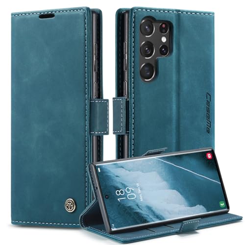 Monweicz Handyhülle für Samsung Galaxy S23 Ultra Premium Lederhülle Klappbar Flip Case Tasche mit Magnet Kartenfach Standfunktion Schutzhülle - Blaugrün