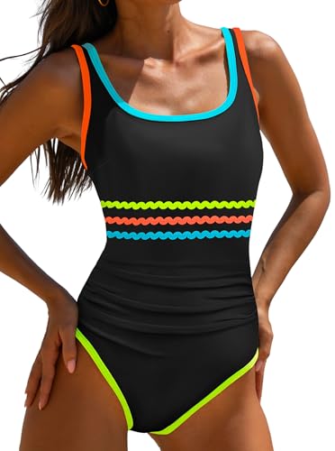 Image of popvil Women's One Piece Swimsuits Tummy Control -Slimming Bathing Suit Modest Neon Sport Swimwear 2026