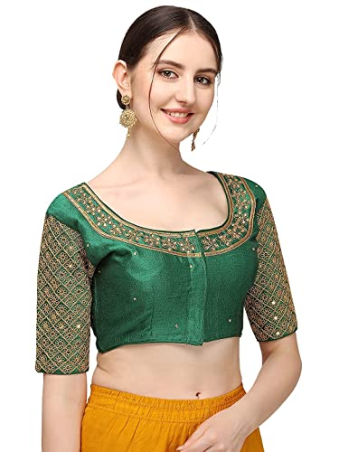 Anantdiva Women's Silk Blouse for Sarees - Indian Saree Blouse for Women Readymade Crop Top Choli Sari Blouse (Green)