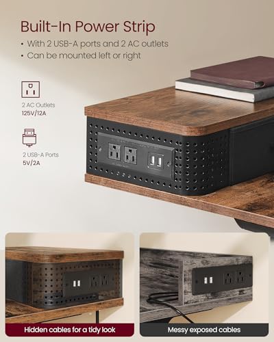 Image of VASAGLE Electric Standing Desk with Drawers, Sit Stand Desk with Built-in Power Strip, Adjustable Height, 55.1 x 23.6 Inches, 2 Hooks, Memory Function, for Home Office, Rustic Brown ULSD184KD01