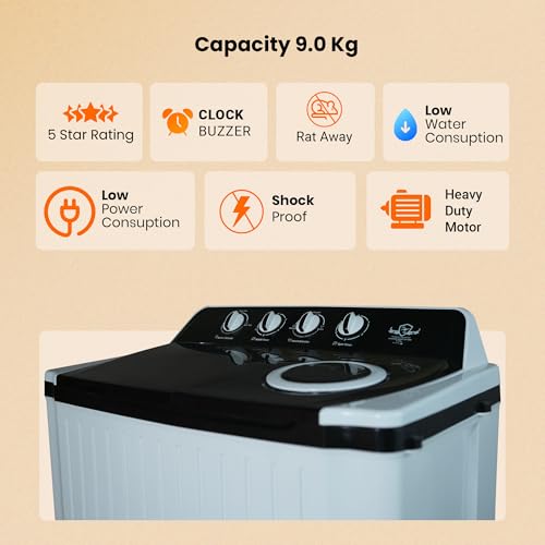 Image of Power Guard 9Kg Semi Automatic Top Loading Washing Machine (PG90WM-BKWT-OP-WW,Black White)