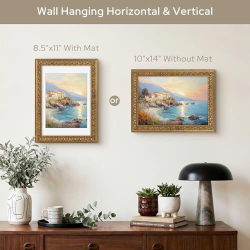 Image of Golden State Art, 10X14 Ornate Finish Photo Frame With White Mat for 8.5x11 Picture & Real Glass, Color: Bronze
