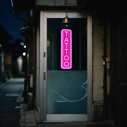 Image of Dimmable Tattoo Neon Sign,LED Reusable Neon Signs,Arylic Tattoo Shop Sign with Dimmer for Tattoo Salon, Studio, Shop Plaque,Tattoo Gifts for Friends,17x6in(Pink)
