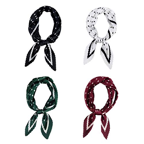 Xinqiao 4 Pcs Women Silk Like Fashion Square Pleated Scarf Satin Headwear