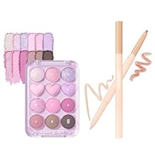 COLORGRAM Under Eye Highlighter Stick 03 Real Tone + Pin Point Eyeshadow 03 Pink+Lavender | Silky Smooth Long Lasting Highlighter & K-Beauty Eye Palette with Easy-to-use Calculator Design