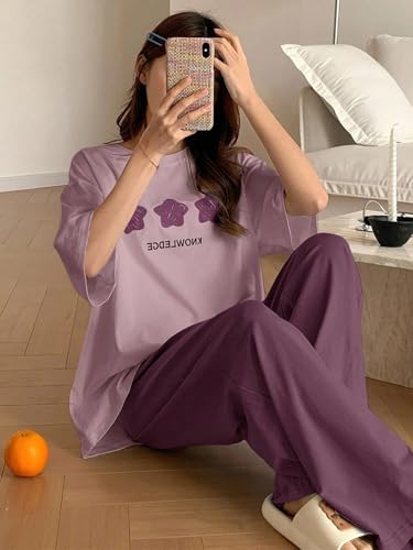Image of Lymio Womens Korean Night Dress | Full Pyjama Set | Korean Nightsuit | Women Nightwear |Round Neck Full Sleeve Nightsuit | Loungewear | Everyday Nightdress (W-ND-6)