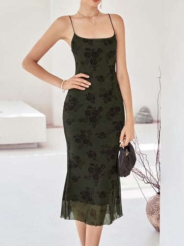 Image of Verdusa Women's Floral Mesh Bodycon Long Cami Dress Slimming Dress Semi Formal Dresses Holiday Party Outfits