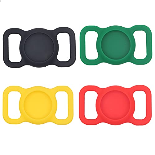 Funda de silicona para Apple Airtag GPS Finder Perro Gato Correa Funda de Silicona para Localizador Antipérdida Airtags 4 unidades (Negro, Verde, Amarillo Rojo) Cover