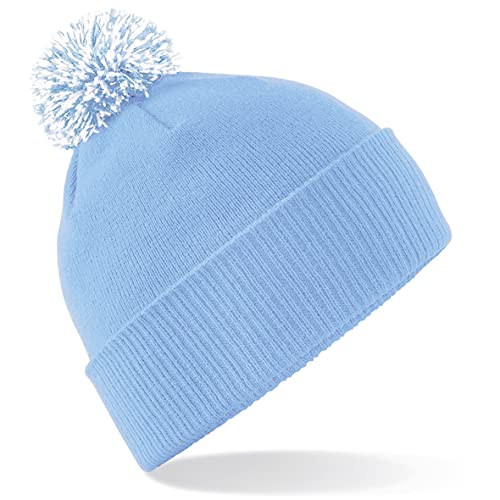 Image of Beechfield Snowstar Beanie Hat - Warm & Stylish Winter Headwear Sky Blue/White