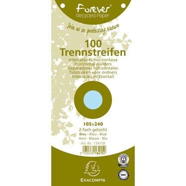 Etui de 100 intercalaires format 240x105 mm, en papier recyclé, coloris bleu – Lot de 12