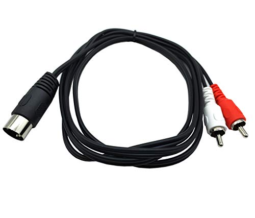 Qaoquda DIN 5 Pin to RCA Cable, 5ft/1.5m 5-Pin Din Male Plug to 2-RCA Male Audio Adapter Cable for Electrophonic Bang & Olufsen, Naim, Quad.Stereo Systems (DIN 5P M-2RCA M)