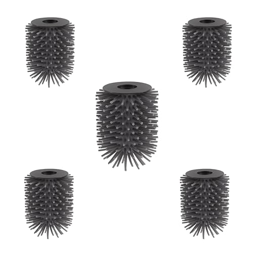 BVL Lot de 5 têtes de brosse WC de rechange - Noir - Contient 5 têtes de brosse en silicone - 6,8 × 6,8 × 9 cm