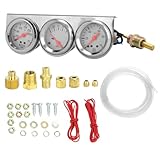 QWORK 2-Inch 52MM Triple Gauge Kit, Voltmeter, Water Temperature, Oil Pressure, Chrome Housing, White Face, Red Needles, High Accuracy Car Meter Set for Hot Rods and Classic Engines