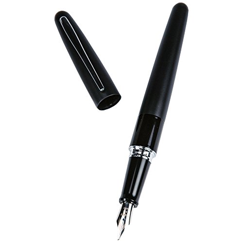 Pilot Metropolitan Fountain Pen, Black Barrel, Classic Design, Medium Nib, Blue/black Ink, 1 Pen with 12 Refill Cartridges
