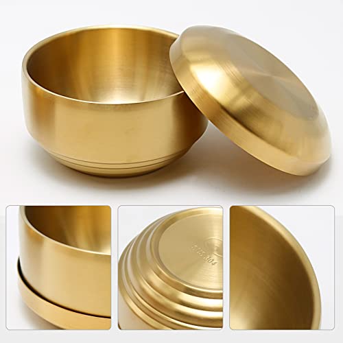 Mdeoosky 2Pcs 304 4.92 Inch Stainless Steel Bowls Gold Metal Bowl With Cover Double Layer Anti Scalding Bowl Rice Bowls Soup Bowl Salad Bowl Noodle Bowl #TOP1